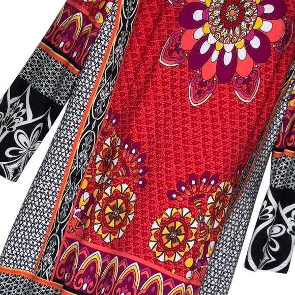 Joseph Ribkoff Boho Multicolour Mixed Print Mandala Lined Sheath Dress Large - Picture 6 of 12